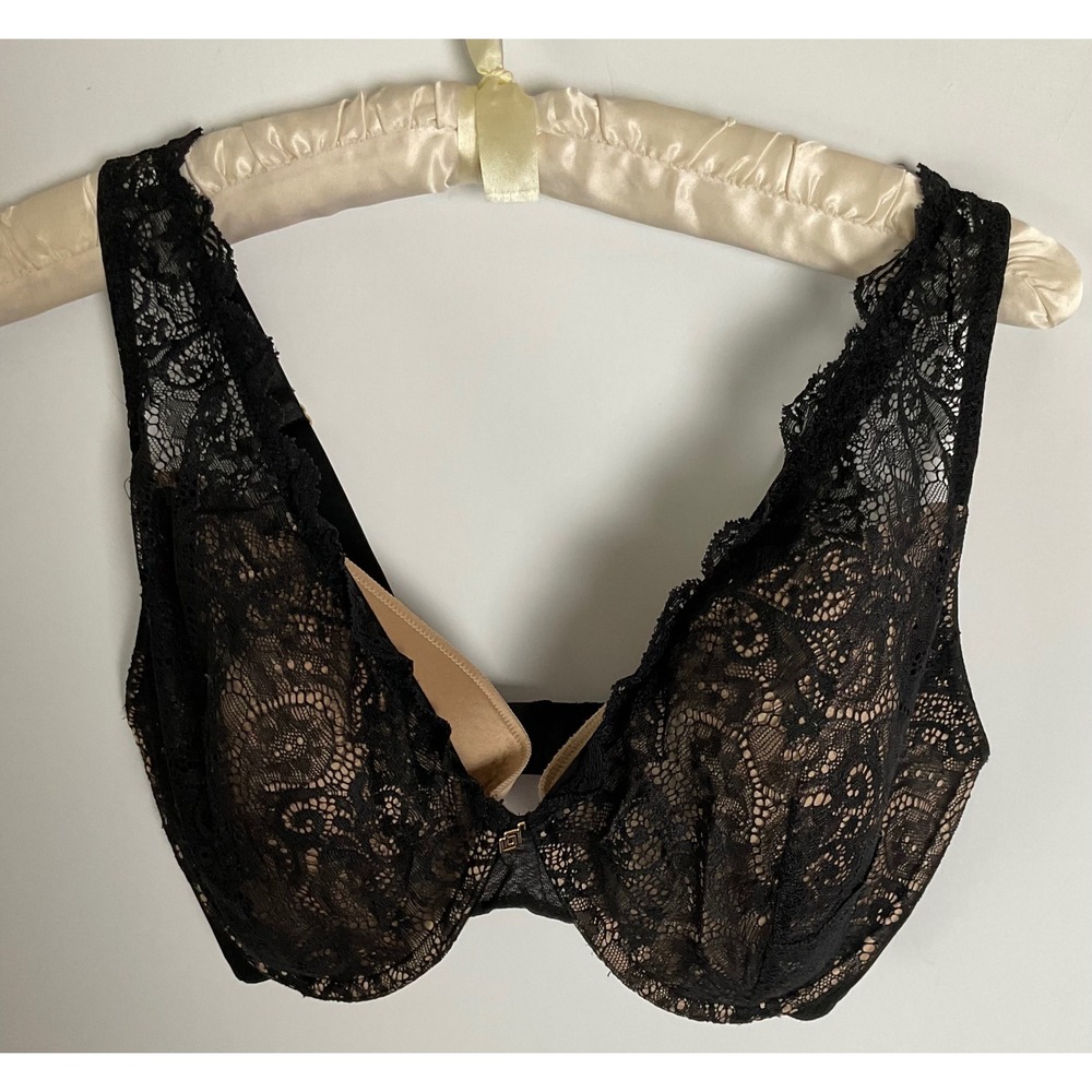 ThirdLove 24/7 Lace Contour Plunge Bra Black Floral 34G Adjustable Straps Gold